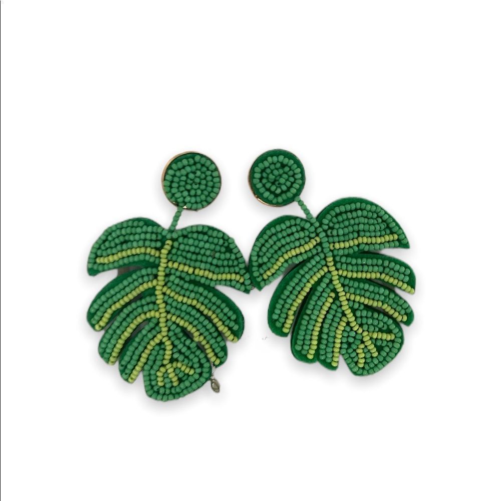 NWT Monstera Leaves Green Tropical Statement Earrings